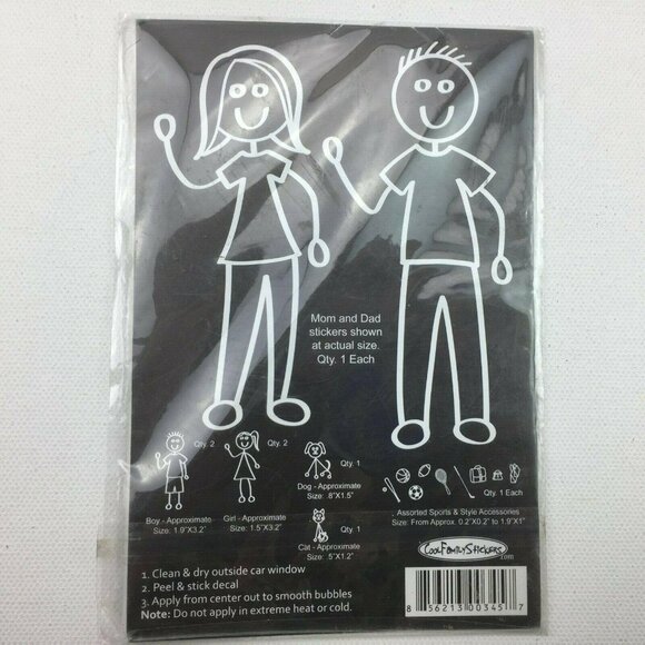 Lot of 18 Family Car Stickers Vinyl Decals Black White Outline Compact Kit Pack - Picture 4 of 4